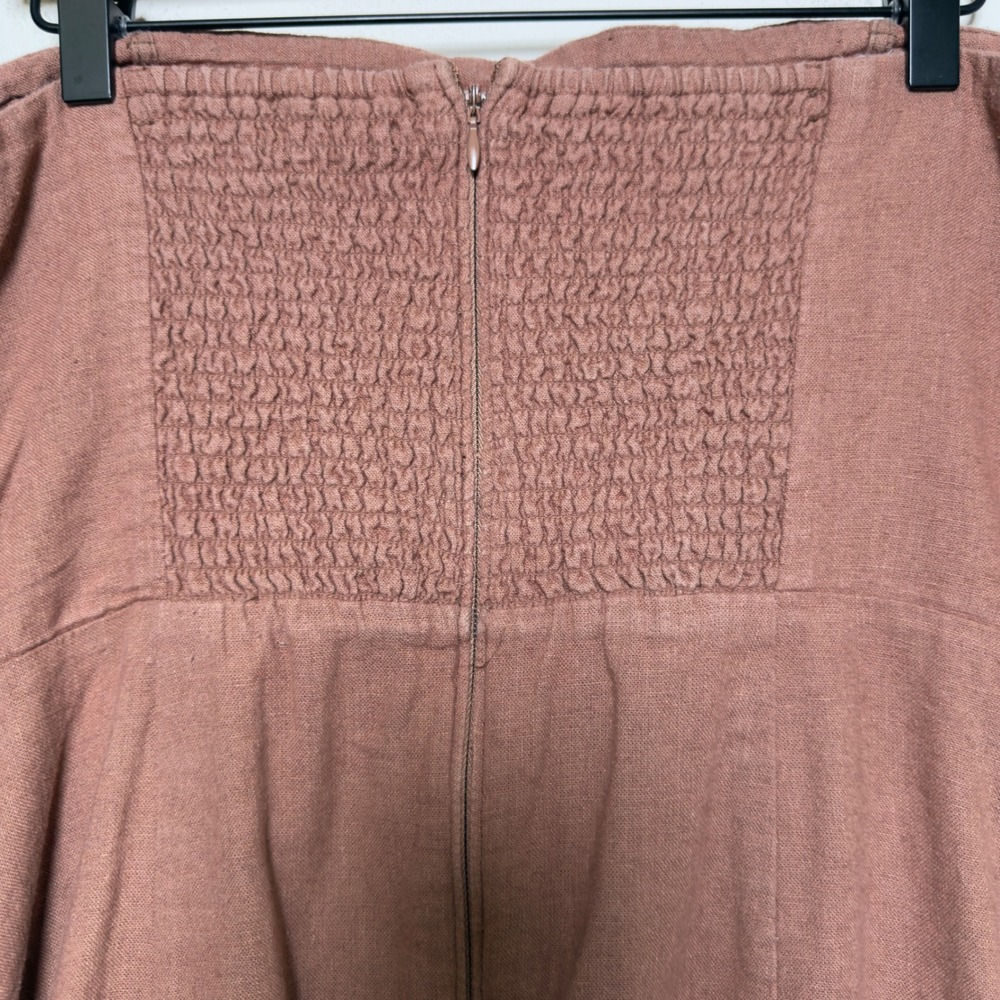 Abercrombie & Fitch Women Linen Dress XL Brown‎ Strapless Midi Slit Western Boho - Picture 6 of 10